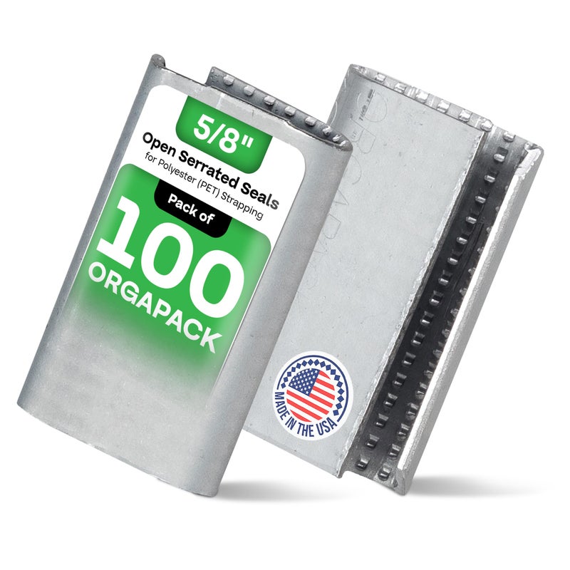 IDL Packaging Orgapack Open Serrated Seals for 5/8" Strap Width Polyester (PET) Strapping (Pack of 100) - Patented Serrated Pattern - Superior Holding Power of Packaging Strapping - Image 1